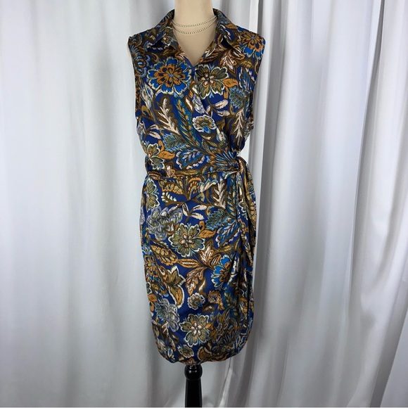 DREW Dresses & Skirts - Anthropologie Drew Midi Wrap Dress Sz L Floral Collared Bohemian Resort Office